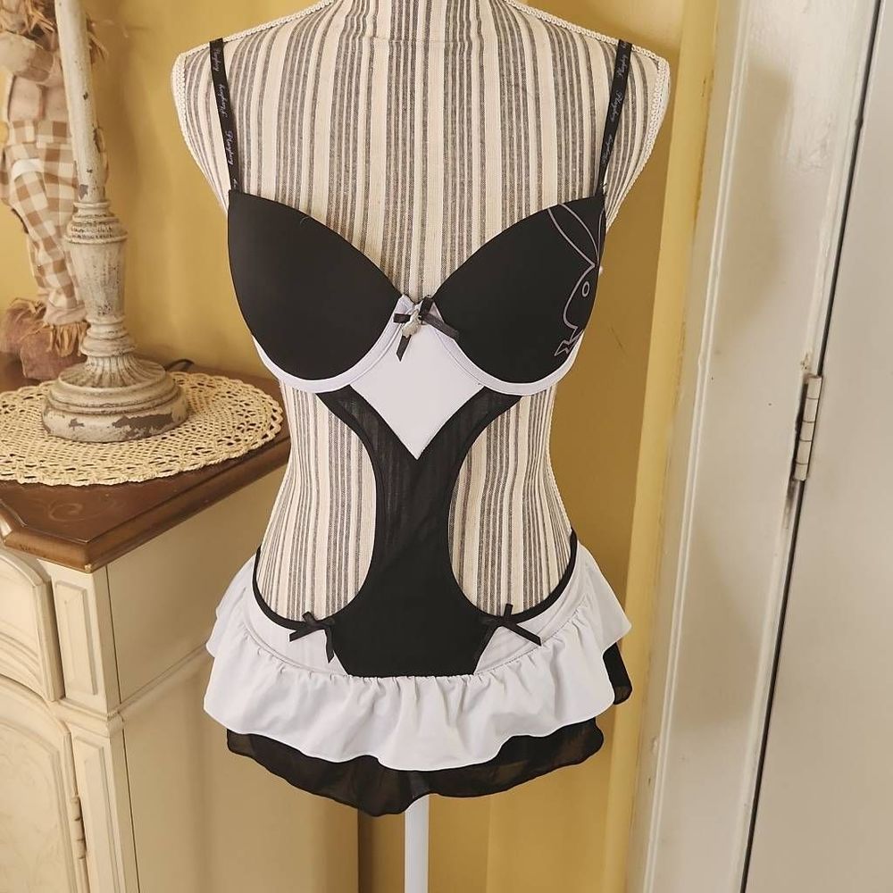 Playboy black and white maids outfit lingerie M